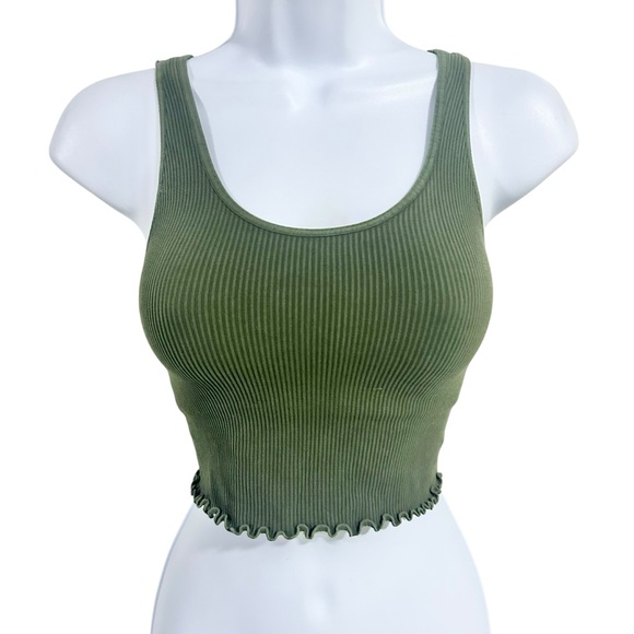 Spiritual Gangster Amor Green Ribbed Lettuce Edge Crop Tank Top Size XS/S NWOT - Picture 2 of 4